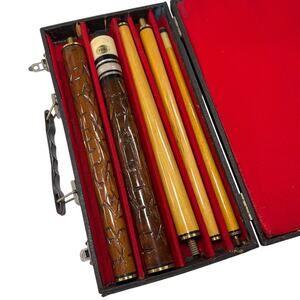Vintage Pool Cue Breakdown Carved Wood Stick w/ Case 56” 19oz